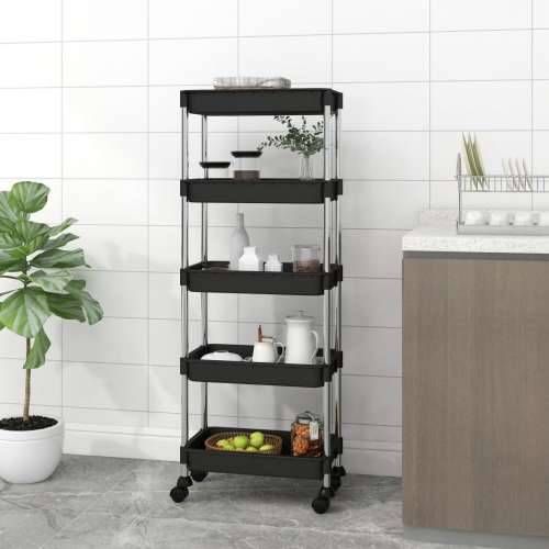 Kuhinjska kolica s 5 razine crna 42x29x128 cm željezo i ABS - Crna Cijena