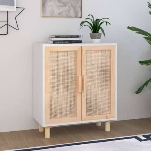 Komoda bijela 60 x 30 x 70 cm masivna borovina i prirodni ratan - Bijela 1 Cijena