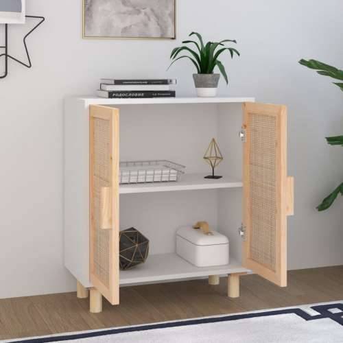 Komoda bijela 60 x 30 x 70 cm masivna borovina i prirodni ratan - Bijela 1 Cijena
