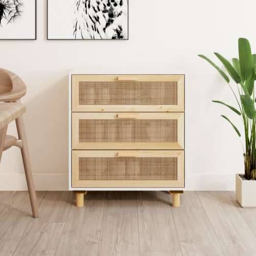 Komoda bijela 60 x 30 x 70 cm masivna borovina i prirodni ratan - Bijela 1 Cijena