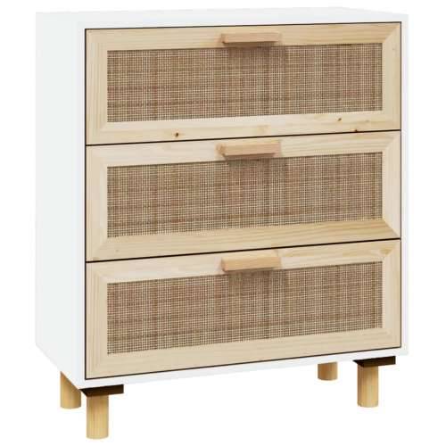 Komoda bijela 60 x 30 x 70 cm masivna borovina i prirodni ratan - Bijela 1 Cijena