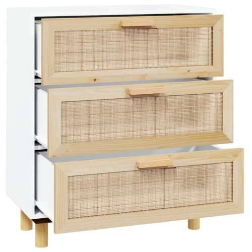 Komoda bijela 60 x 30 x 70 cm masivna borovina i prirodni ratan - Bijela 1 Cijena