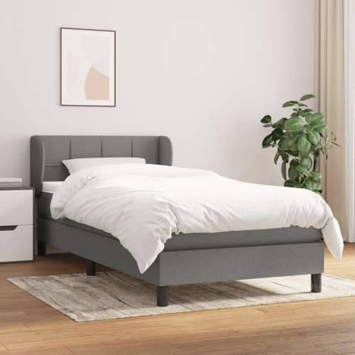 Krevet s oprugama i madracem tamnosivi 90 x 190 cm od tkanine - Tamno siva 90 x 190 cm Blok s kvadratima Cijena