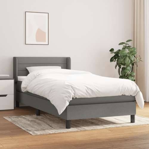 Krevet s oprugama i madracem tamnosivi 90 x 190 cm od tkanine - Tamno siva 90 x 190 cm vodoravne pruge Cijena