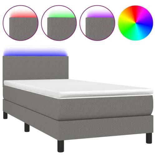 Krevet box spring s madracem LED tamnosivi 90x190 cm tkanina - Tamno siva 90 x 190 cm Gladak dizajn Cijena