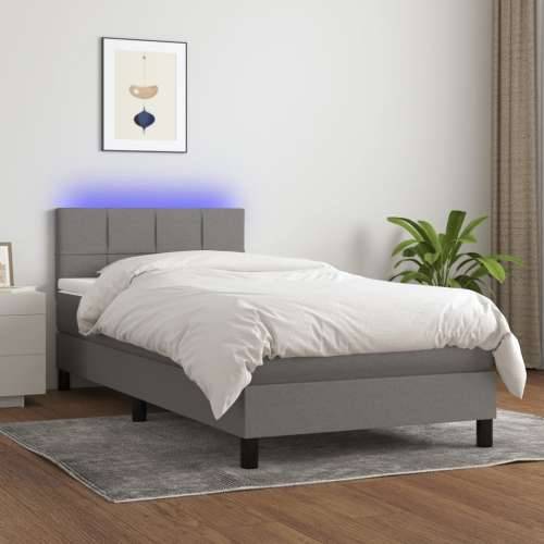 Krevet box spring s madracem LED tamnosivi 90x190 cm tkanina - Tamno siva 90 x 190 cm Blok s kvadratima Cijena