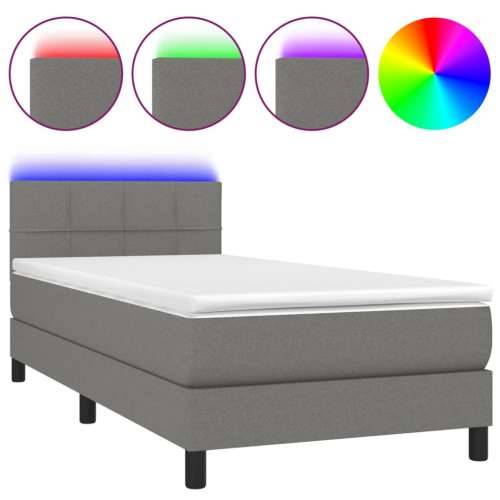 Krevet box spring s madracem LED tamnosivi 90x190 cm tkanina - Tamno siva 90 x 190 cm Blok s kvadratima Cijena
