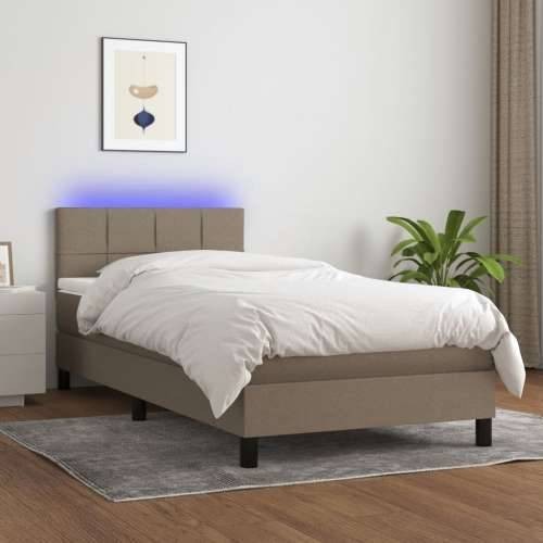 Krevet box spring s madracem LED smeđesivi 90x190 cm tkanina - Sivo-smeđa 90 x 190 cm Blok s kvadratima Cijena