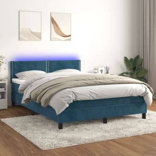 Krevet box spring s madracem LED tamnoplavi 140x190 cm baršun - Tamno plava 140 x 190 cm Obično s čavlima Cijena