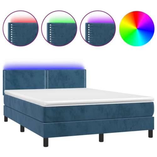 Krevet box spring s madracem LED tamnoplavi 140x190 cm baršun - Tamno plava 140 x 190 cm Obično s čavlima Cijena