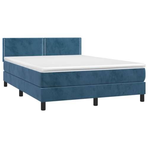 Krevet box spring s madracem LED tamnoplavi 140x190 cm baršun - Tamno plava 140 x 190 cm Obično s čavlima Cijena