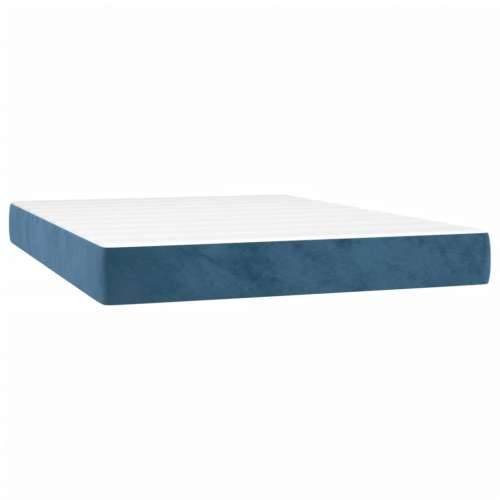 Krevet box spring s madracem LED tamnoplavi 140x190 cm baršun - Tamno plava 140 x 190 cm Obično s čavlima Cijena