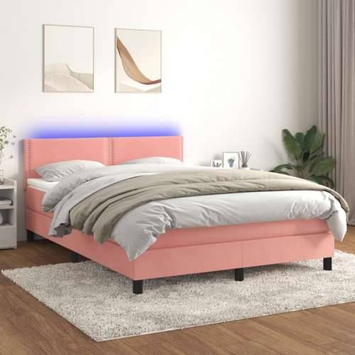 Krevet box spring s madracem LED ružičasti 140x200cm baršunasti - Ružičasta 140 x 200 cm Obično s čavlima Cijena