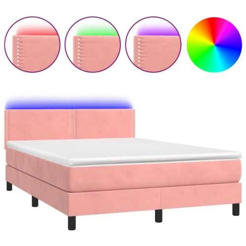 Krevet box spring s madracem LED ružičasti 140x200cm baršunasti - Ružičasta 140 x 200 cm Obično s čavlima Cijena