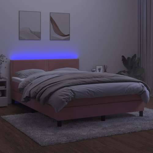 Krevet box spring s madracem LED ružičasti 140x200cm baršunasti - Ružičasta 140 x 200 cm Obično s čavlima Cijena