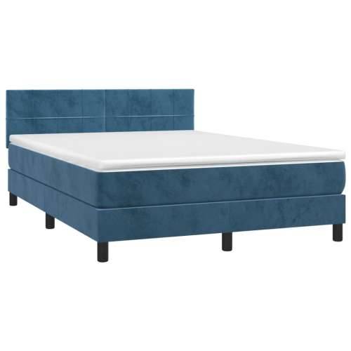 Krevet box spring s madracem LED tamnoplavi 140x190 cm baršun - Tamno plava 140 x 190 cm Blok s kvadratima Cijena