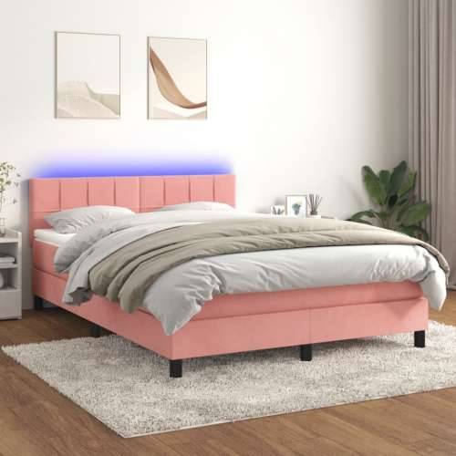 Krevet box spring s madracem LED ružičasti 140x200cm baršunasti - Ružičasta 140 x 200 cm Blok s kvadratima Cijena