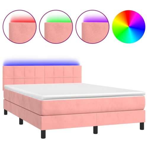 Krevet box spring s madracem LED ružičasti 140x200cm baršunasti - Ružičasta 140 x 200 cm Blok s kvadratima Cijena