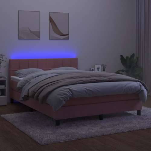 Krevet box spring s madracem LED ružičasti 140x200cm baršunasti - Ružičasta 140 x 200 cm Blok s kvadratima Cijena
