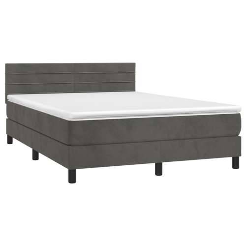 Krevet box spring s madracem LED tamnosivi 140x190 cm baršun - Tamno siva 140 x 190 cm vodoravne pruge Cijena