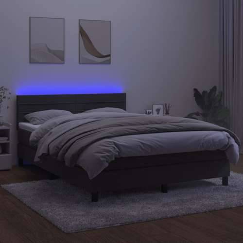 Krevet box spring s madracem LED tamnosivi 140x190 cm baršun - Tamno siva 140 x 190 cm vodoravne pruge Cijena