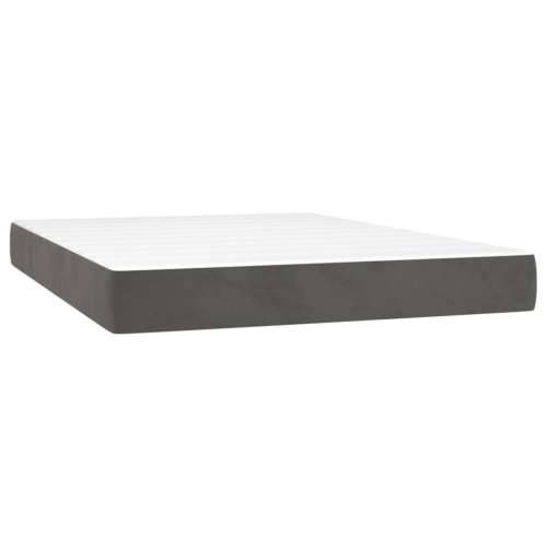 Krevet box spring s madracem LED tamnosivi 140x190 cm baršun - Tamno siva 140 x 190 cm vodoravne pruge Cijena