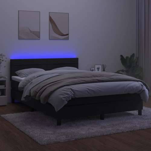 Krevet box spring s madracem LED crni 140x200 cm baršun - Crna 140 x 200 cm vodoravne pruge Cijena