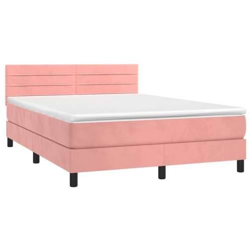 Krevet box spring s madracem LED ružičasti 140x200cm baršunasti - Ružičasta 140 x 200 cm vodoravne pruge Cijena