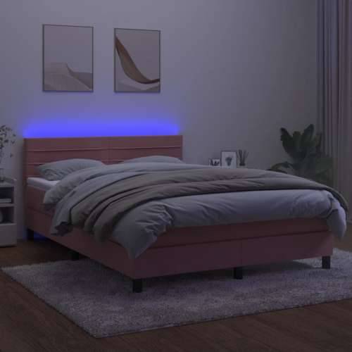 Krevet box spring s madracem LED ružičasti 140x200cm baršunasti - Ružičasta 140 x 200 cm vodoravne pruge Cijena
