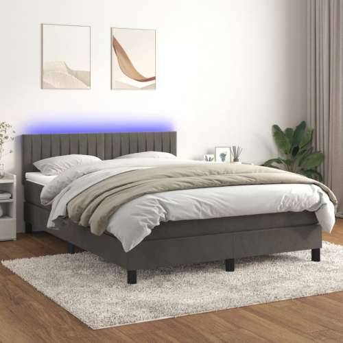 Krevet box spring s madracem LED tamnosivi 140x190 cm baršun - Tamno siva 140 x 190 cm Okomite pruge Cijena