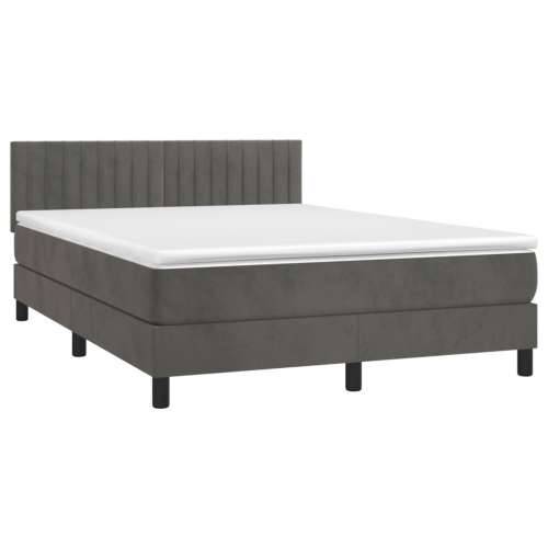 Krevet box spring s madracem LED tamnosivi 140x190 cm baršun - Tamno siva 140 x 190 cm Okomite pruge Cijena