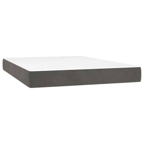 Krevet box spring s madracem LED tamnosivi 140x190 cm baršun - Tamno siva 140 x 190 cm Okomite pruge Cijena