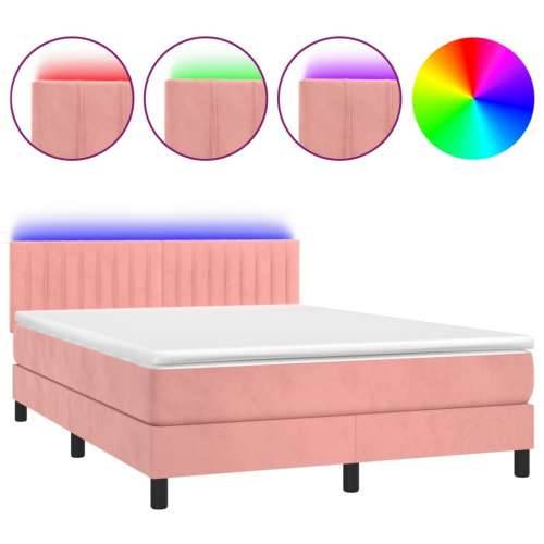 Krevet box spring s madracem LED ružičasti 140x200cm baršunasti - Ružičasta 140 x 200 cm Okomite pruge Cijena