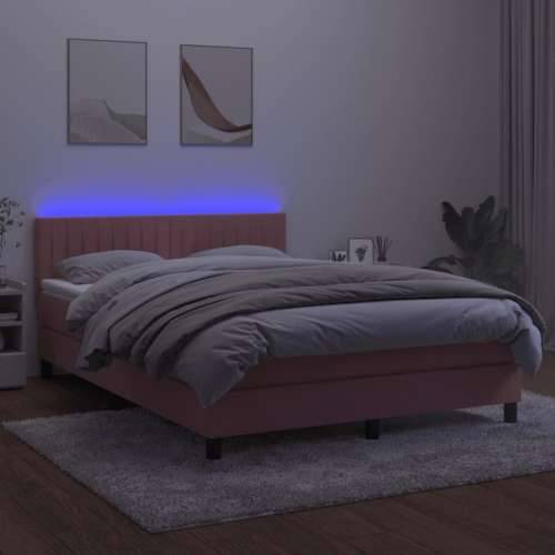 Krevet box spring s madracem LED ružičasti 140x200cm baršunasti - Ružičasta 140 x 200 cm Okomite pruge Cijena