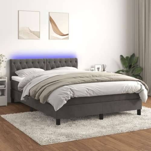 Krevet box spring s madracem LED tamnosivi 140x190 cm baršun - Tamno siva 140 x 190 cm Dizajn s gumbima Cijena