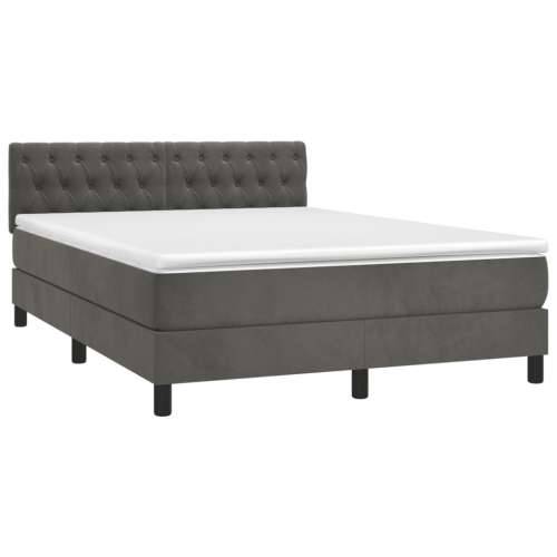 Krevet box spring s madracem LED tamnosivi 140x190 cm baršun - Tamno siva 140 x 190 cm Dizajn s gumbima Cijena