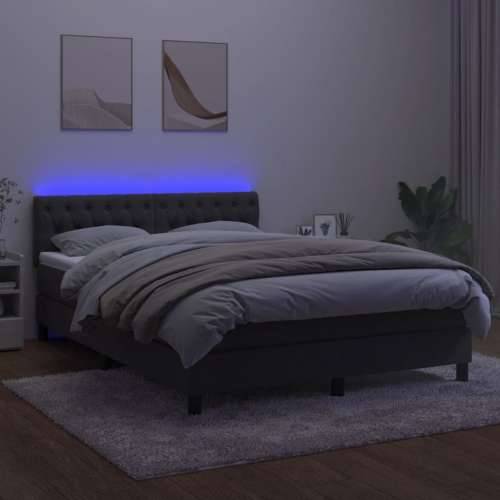 Krevet box spring s madracem LED tamnosivi 140x190 cm baršun - Tamno siva 140 x 190 cm Dizajn s gumbima Cijena