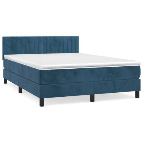 Krevet s oprugama i madracem tamnoplavi 140x190 cm baršunasti - Tamno plava 140 x 190 cm Okomite pruge Cijena