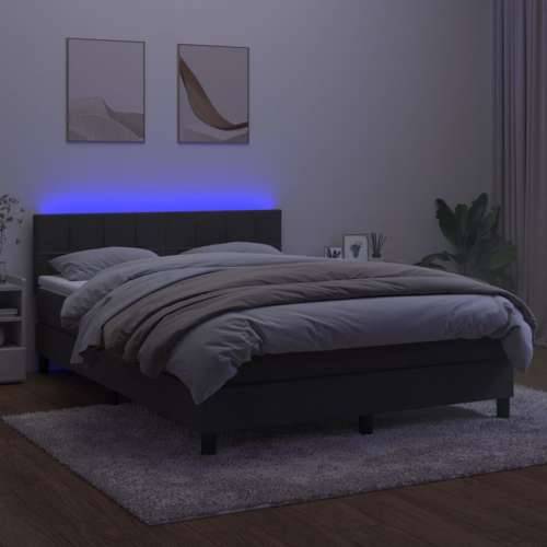 Krevet box spring s madracem LED tamnosivi 140x200 cm baršun - Tamno siva 140 x 200 cm Blok s kvadratima Cijena