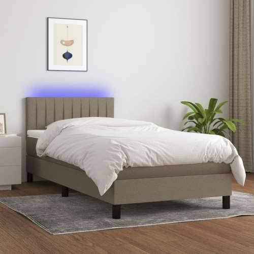 Krevet box spring s madracem LED smeđesivi 90x190 cm tkanina - Sivo-smeđa 90 x 190 cm Okomite pruge Cijena