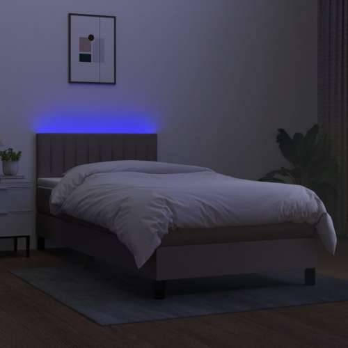 Krevet box spring s madracem LED smeđesivi 90x190 cm tkanina - Sivo-smeđa 90 x 190 cm Okomite pruge Cijena