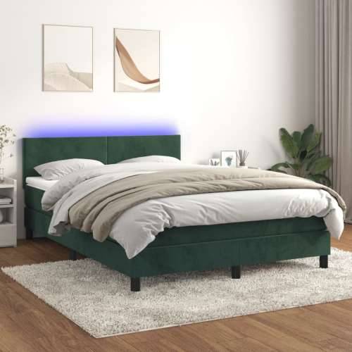 Krevet box spring s madracem LED tamnozeleni 140x200 cm baršun - Tamnozelena 140 x 200 cm Gladak dizajn Cijena