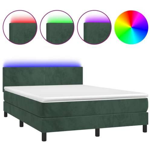 Krevet box spring s madracem LED tamnozeleni 140x200 cm baršun - Tamnozelena 140 x 200 cm Gladak dizajn Cijena