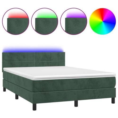 Krevet box spring s madracem LED tamnozeleni 140x200 cm baršun - Tamnozelena 140 x 200 cm Blok s kvadratima Cijena