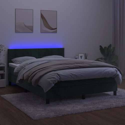 Krevet box spring s madracem LED tamnozeleni 140x200 cm baršun - Tamnozelena 140 x 200 cm Blok s kvadratima Cijena