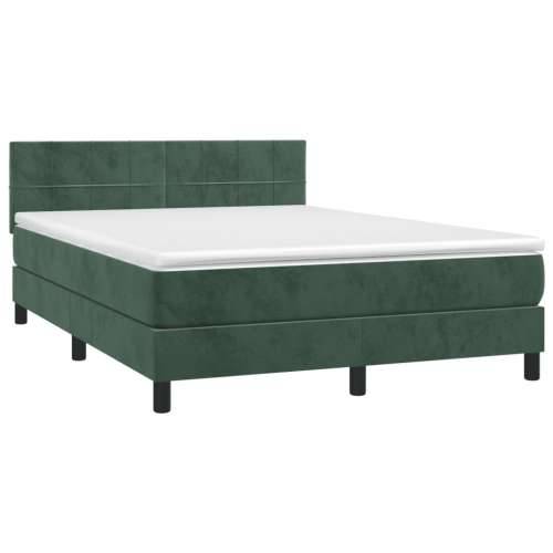 Krevet box spring s madracem LED tamnozeleni 140x200 cm baršun - Tamnozelena 140 x 200 cm Blok s kvadratima Cijena