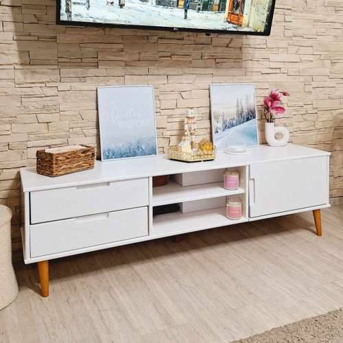 TV ormarić MOLDE bijeli 158 x 40 x 49 cm od masivne borovine - Bijela 1 Cijena