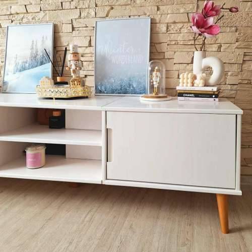 TV ormarić MOLDE bijeli 158 x 40 x 49 cm od masivne borovine - Bijela 1 Cijena