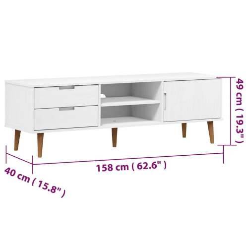 TV ormarić MOLDE bijeli 158 x 40 x 49 cm od masivne borovine - Bijela 1 Cijena
