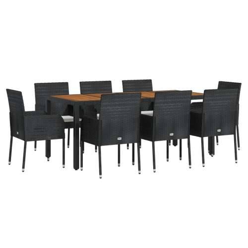 Vrtna garnitura - 9-dijelni vrtni blagovaonski set s jastucima crni od poliratana - Crna Dužina stola 190 cm 8 Cijena